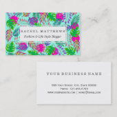 鮮やかな水彩画パターンの熱帯葉 名刺 (正面/裏面)