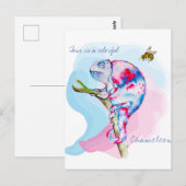 鮮やかな水彩色のカメレオンと蜂 ポストカード (正面/裏面)