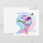 鮮やかな水彩色のカメレオンと蜂 招待状 (正面/裏面)