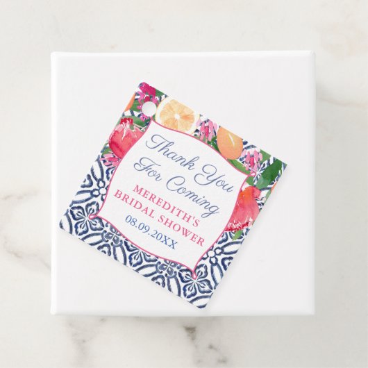 鮮やかな水彩花と柑橘のタイル、ありがとう フェイバータグ (インサイチュ)