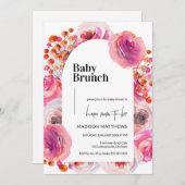 鮮やかな水彩花のアーチを飾ったベイビーブランチシャワー 招待状 (正面/裏面)