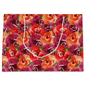 鮮やかな水彩花のコラージュ ラージペーパーバッグ (正面)