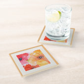 鮮やかな水彩花のデザインのパーティーナプキン(ランチョンサイズ) ガラスコースター (アングル)