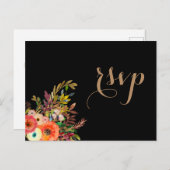 鮮やかな水彩花の結婚式出欠確認カード インビテーションポストカード (正面/裏面)