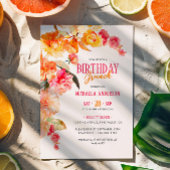 鮮やかな水彩花の誕生日ブランチ/ランチョン 招待状