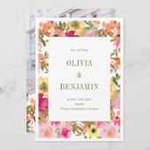 鮮やかな水彩花園の写真で春を祝う セーブザデート (正面/裏面)