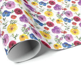 鮮やかな水彩花柄のギフト ラッピングペーパー