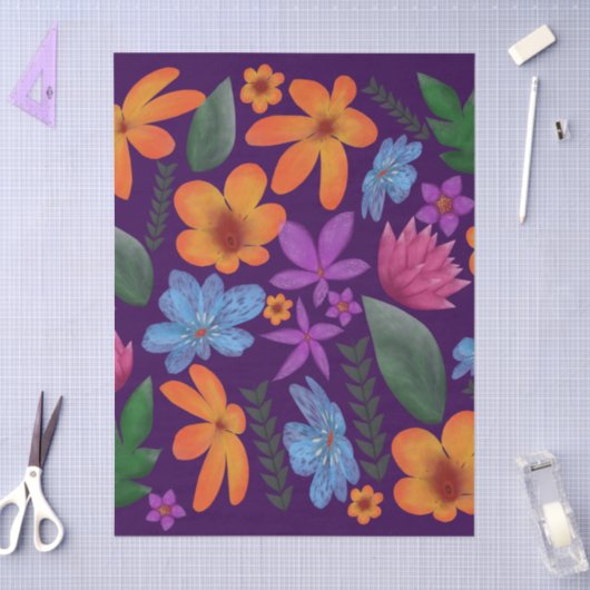 鮮やかな水彩花柄ボタニカル美学 薄葉紙 (クラフト)