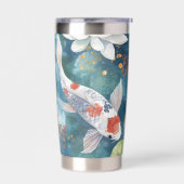 鮮やかな水色のコイ魚の青いティール（緑がかった色）の背景 保温保冷タンブラー (左面)