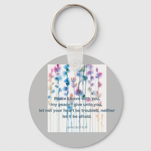 鮮やかな水色の花の聖句心地よい キーホルダー (正面)