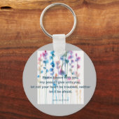 鮮やかな水色の花の聖句心地よい キーホルダー (正面)