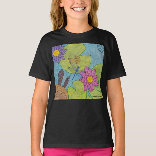 鮮やかな池の風景 - レディースTシャツ Tシャツ (正面)
