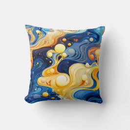 鮮やかな波状デザインアート クッション