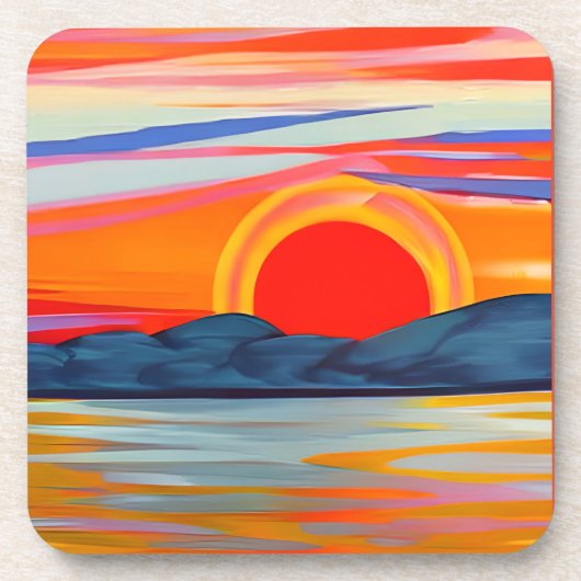 鮮やかな海の山の上の夕日 コースター (正面)