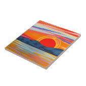 鮮やかな海の山の上の夕日 タイル (側面)