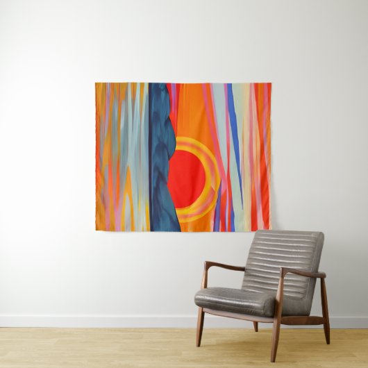 鮮やかな海の山の上の夕日 タペストリー (インサイチュ(横))