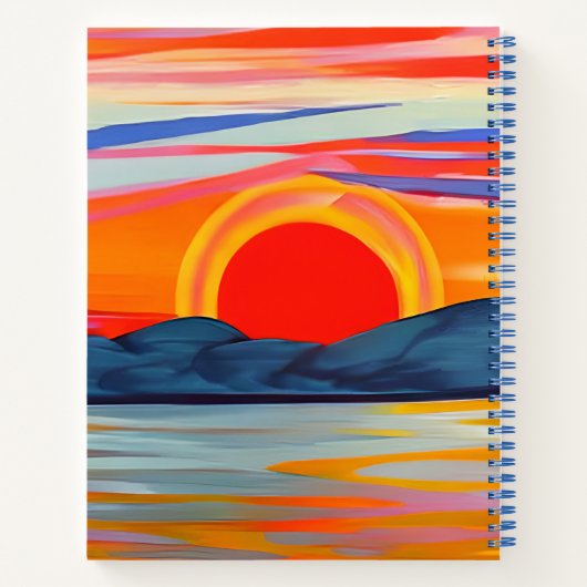 鮮やかな海の山の上の夕日 ノートブック (裏面)