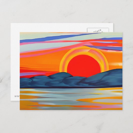 鮮やかな海の山の上の夕日 ポストカード (正面/裏面)