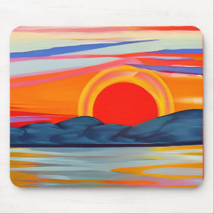 鮮やかな海の山の上の夕日 マウスパッド