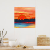 鮮やかな海サンセットインファイアリーオレンジ ポスター (キッチン)