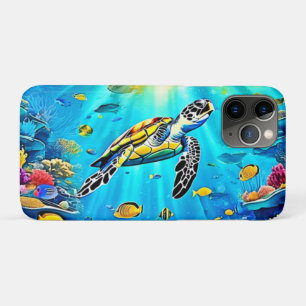 鮮やかな海亀のサンゴ礁アート iPhone 11 PROケース