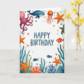鮮やかな海洋の誕生日カード カード (黄色い花)