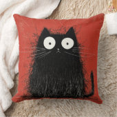鮮やかな深紅の上の驚いた黒猫 クッション (ブランケット)