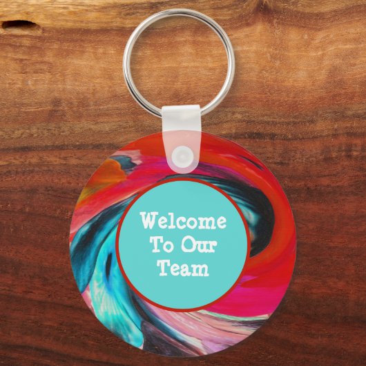 鮮やかな渦巻き絞り染め社員へようこそ キーホルダー (正面)