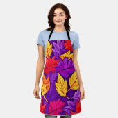 鮮やかな漫画離れの：紫、黄、赤 エプロン (着用した状態)