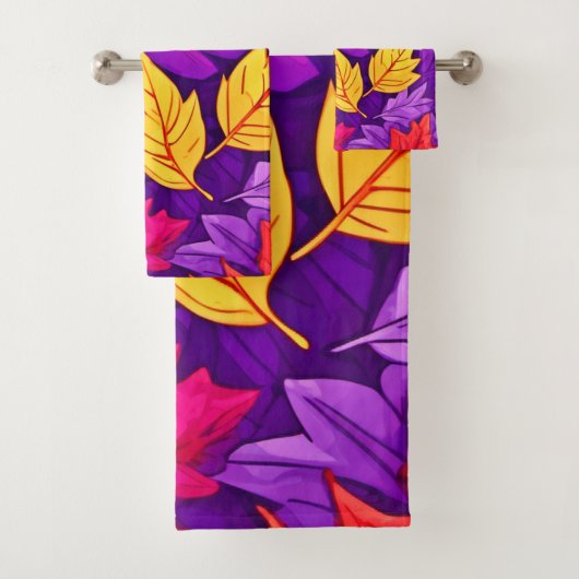 鮮やかな漫画離れの：紫、黄、赤 バスタオルセット (インサイチュ)