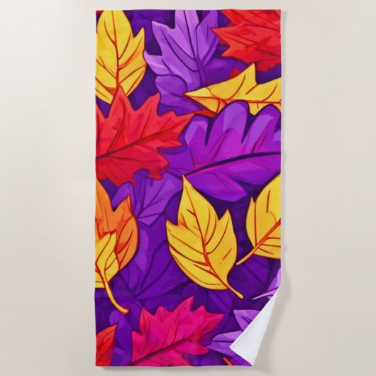 鮮やかな漫画離れの:紫、黄、赤 ビーチタオル (正面)