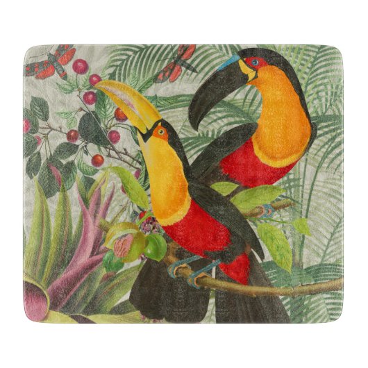 鮮やかな熱帯オオハシの鳥アート エキゾチックジャングル カッティングボード (正面)