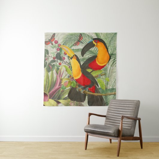 鮮やかな熱帯オオハシの鳥アート ジュングル タペストリー (インサイチュ)