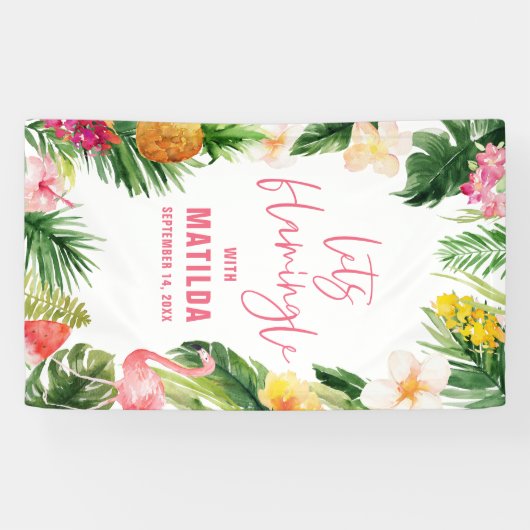 鮮やかな熱帯紅葉フラミングルバースデーパーティー 横断幕 (横)