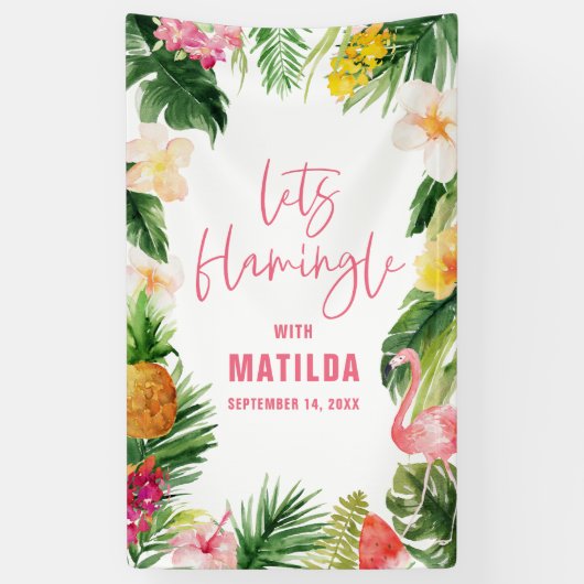 鮮やかな熱帯紅葉フラミングルバースデーパーティー 横断幕 (縦)