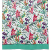 鮮やかな熱帯花の模様(アクア付縁ど) シャワーカーテン (正面)