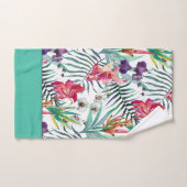 鮮やかな熱帯花の模様(アクア付縁ど) バスタオルセット (ハンドタオル)