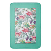 鮮やかな熱帯花の模様(アクア付縁ど) バスマット (正面縦)