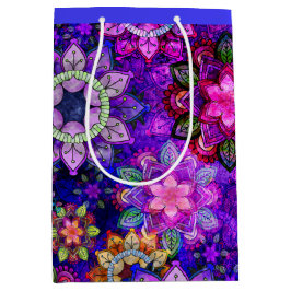 鮮やかな爆発の水彩画の曼荼羅-媒体 ミディアムペーパーバッグ