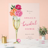 鮮やかな牡丹のシャンパングラス ウェディングシャワー 霜加工 アクリルサイン (ウェディング)