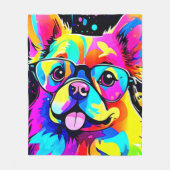 鮮やかな犬のビジュアルデザイン フリースブランケット (正面)