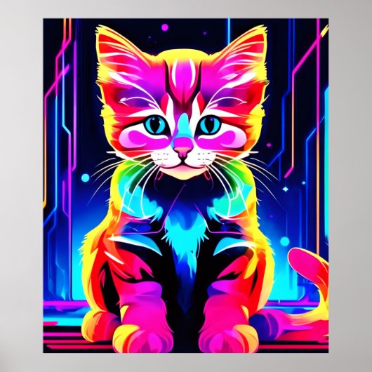 鮮やかな猫のアートワーク ポスター (正面)