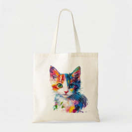 鮮やかな猫の顔のトートバッグ - カラフルな芸術的な猫 トートバッグ