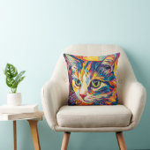 鮮やかな猫の顔の油絵のクッション クッション (椅子)