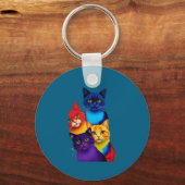 鮮やかな猫の顔tシャツは猫好きに最適 キーホルダー (正面)