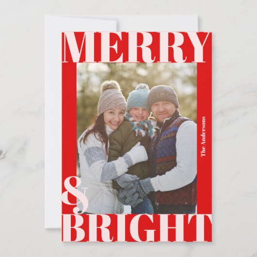 鮮やかな現代の赤と白の楽しいクリスマス写真 シーズンカード (正面)