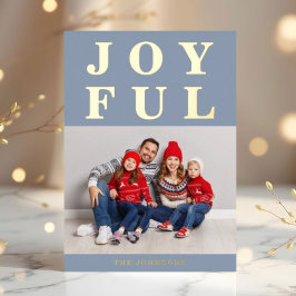 鮮やかな現代的なダスティーブルーの写真が飾られたゴールドのクリスマス 箔シーズンカード