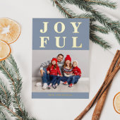 鮮やかな現代的なダスティーブルーの写真が飾られたゴールドのクリスマス 箔シーズンカード