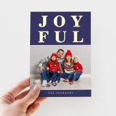 鮮やかな現代的なネイビーブルーの写真が飾られたクリスマスゴールド 箔シーズンカード