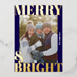 鮮やかな現代的なネイビーブルーの楽しいクリスマス写真 箔シーズンカード